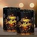 Produktbild 12 Stück Happy Birthday Windlicht Tischdeko Geburtstag Deko Mini Kerzen Dekoration Teelichter Lichthülle Teelichthalter Kerzenhalter Party Geschenk Geburtstagsdeko Tischdekoration (Schwarz-Gold)