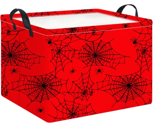Image of Rectangle Storage Basket,Cute Organizer,Gift Basket,Room Decor(Red Spiderweb)