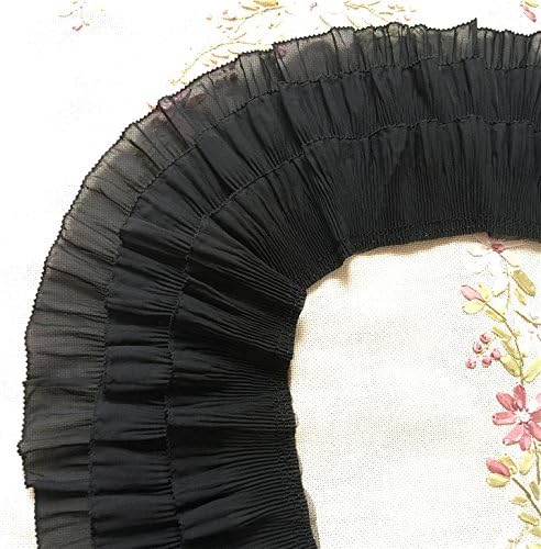 2 Yards 12cm Width 3-Layer Tiered Ruffle Pleated Chiffon Lace Fabric (Black)