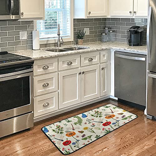 Slhkpns Kitchen Mat Floral Dragonfly Vintage Non-Slip,Spring Butterfly Leaves Kitchen Rugs Comfort Runner Doormat 39X20 Inch Soft Floor Mat For Home Decor #TOP2