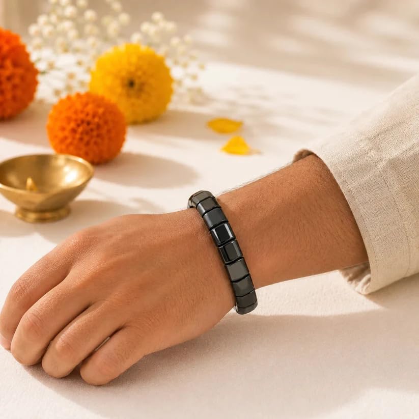 Image of Certified Natural Hematite Bracelet for Men & Women | Stretch Beaded Gemstone Bracelet | Lab Certified | Black Hematite Crystal Bracelet for Daily Wear, Meditation & Spiritual Practices