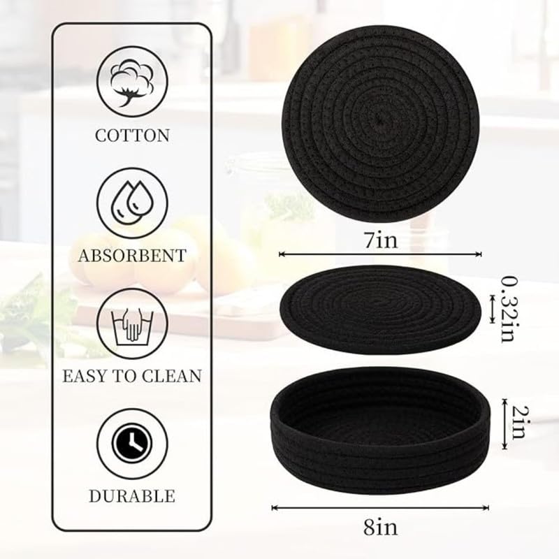 Image of Mansa for Hot Dishes, Pots and Pans, Hot Pads with Storage Basket, Pot Holders for Kitchen, Heat Resistant Mat Protect Counter Home Essentials, Farmhouse Decor (Pack of 5 with Cover) Multi Black