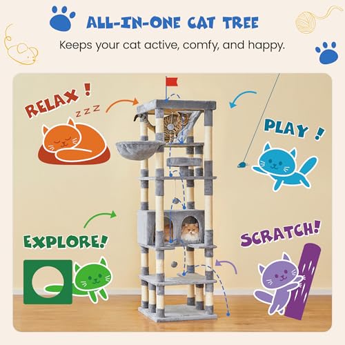 Árbol para gatos grande 74.8 pulgadas con postes rascadores y casa miniatura 3