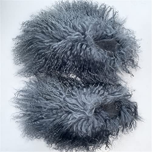 Furinfashion Mss1 Real Mongolian Sheep Fur Slippers Closed Toe For Women Girls Furry Big Fluffy Outdoor Beach Flat Luxury Slides Sliders With Tibetan Fur Long Curly Hair thumb #1