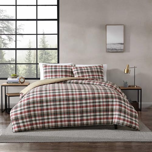 Image of Eddie Bauer - Twin Duvet Cover Set, Reversible Bedding with Matching Sham, Medium-Weight, Dorm Essentials (Astoria Plaid Red)