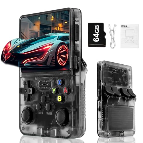 Rbic Console de Jeux vidéo rétro R36S-Batterie Rechargeable de 3000 mAh, écran HD de 3,5 Pouces, Carte TF de 64 Go, système Linux Open Source, Plus de...