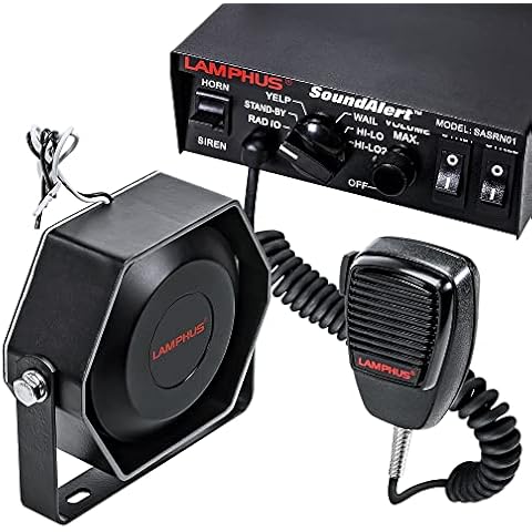 LAMPHUS SoundAlert 12V 100W Police Siren PA System Kit [Slim Speaker] [118-124dB] [Handheld Microphone] [Hands-Free] Warning Emergency Siren for Vehicles Tow Truck UTV ATV Van Car POV RV Cover