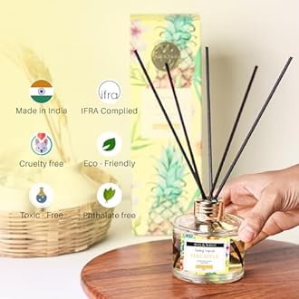 Soul & Scents Pineapple Scented 4.06 oz (120ml) Reed Diffuser Set with 6 Fiber Sticks for Room Decor | Home Fragrance Reed Diffuser | Air Freshners for Home