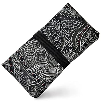 GUGGIARI® Porta Tabacco Cartine e Filtri - Astuccio Portatabacco in Tessuto Realizzato a Mano - Porta Tabacco Donna/Uomo (Chinese Dragon - Black)