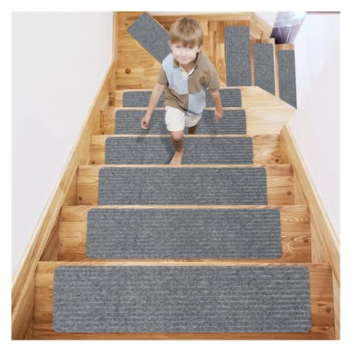 Peldaños De Alfombra De Escalera De Poliéster, Sin Adhesivo Antideslizante Con Respaldo De Autoabsorción, Almohadillas For Escalones De Rayas De Color Puro, Tapete De Seguridad For Sótano Interior Fác