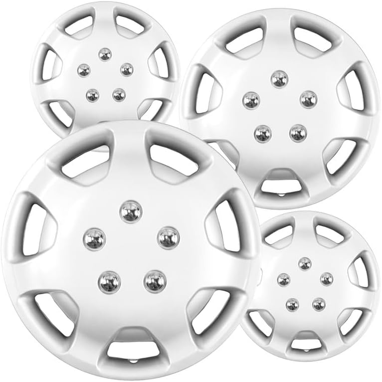 MotorUp 14 inch Silver ABS Standard Push-On Hubcaps w 7 Hole Compatible with Toyota Camry 1991-1994 for Steel Wheels Only (Not Compatible with Alloy Rims)