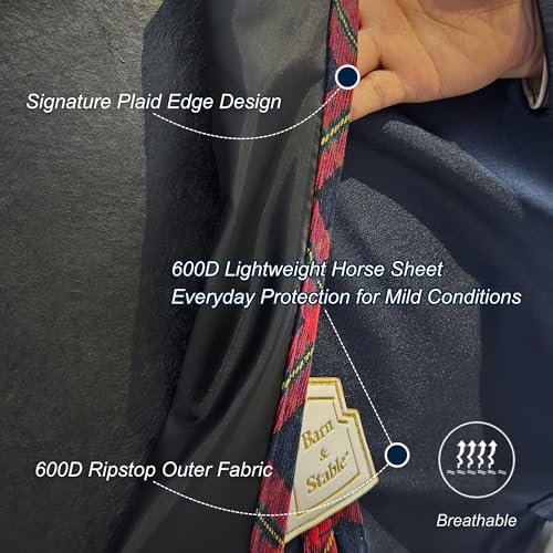 Image of BARN & STABLE 600D Ripstop Lightweight Horse Turnout Sheet No Fill,Water-Resistant & Breathable Horse Blanket for Spring and Mild Weather, with Anti-Rub Fleece Withers