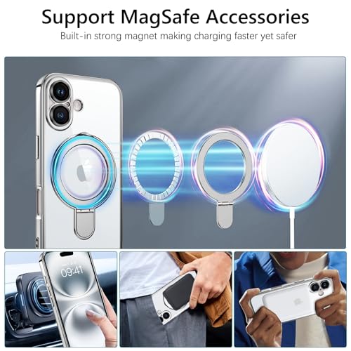 GUAGUA for iPhone 16 Case with Stand, Magnetic Clear Plating Edge iPhone 16 Cases Invisible Foldable Ring Holder Slim Shockproof Protective Kickstand Case for iPhone 16 6.1 inch, Silver by GUAGUA - Used condition - Image 3