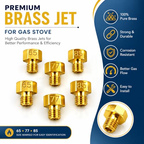 Image of Gas Stove Brass Jet Nozzles Set of 6 (2 x 0.65mm, 2 x 0.77mm & 2 x 0.85mm) | LPG Gas Stove Burner Replacement Brass Jet Nozzle | Compatible with Most Domestic LPG Gas Stoves