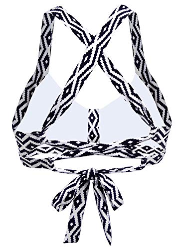 Women's Retro Printed Adjustable Thick Straps Cross Back Push Up Vintage Bikini Swimsuit Tops Only2