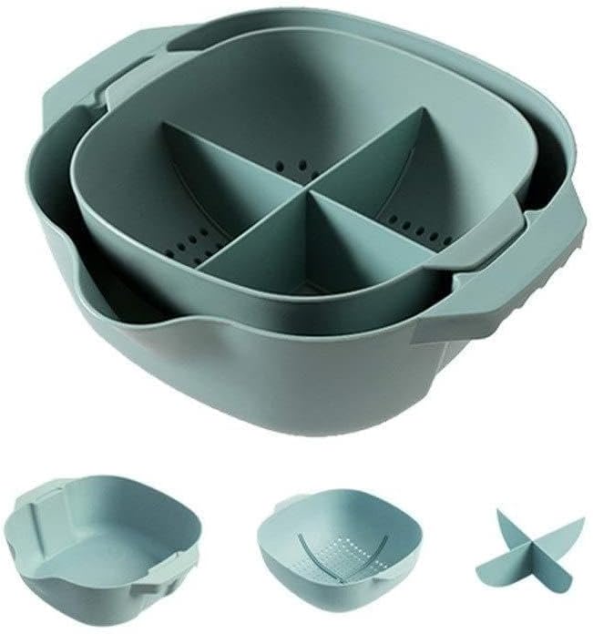 Household Double-Layer Plastic Filter Colander Double Handle and Deep Bowl, Strainer Sieve Kitchen Tools(A)