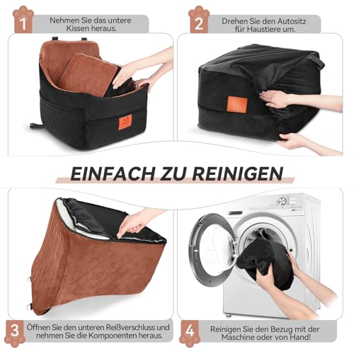 GL GLENSLAVE Hunde-Autositz für kleine/mittlere Hunde, Hundeautositz mit Dicker Polsterung unter 35 Pfund, Abnehmbarer, waschbarer Autositz für Haustiere (schwarz/braun)