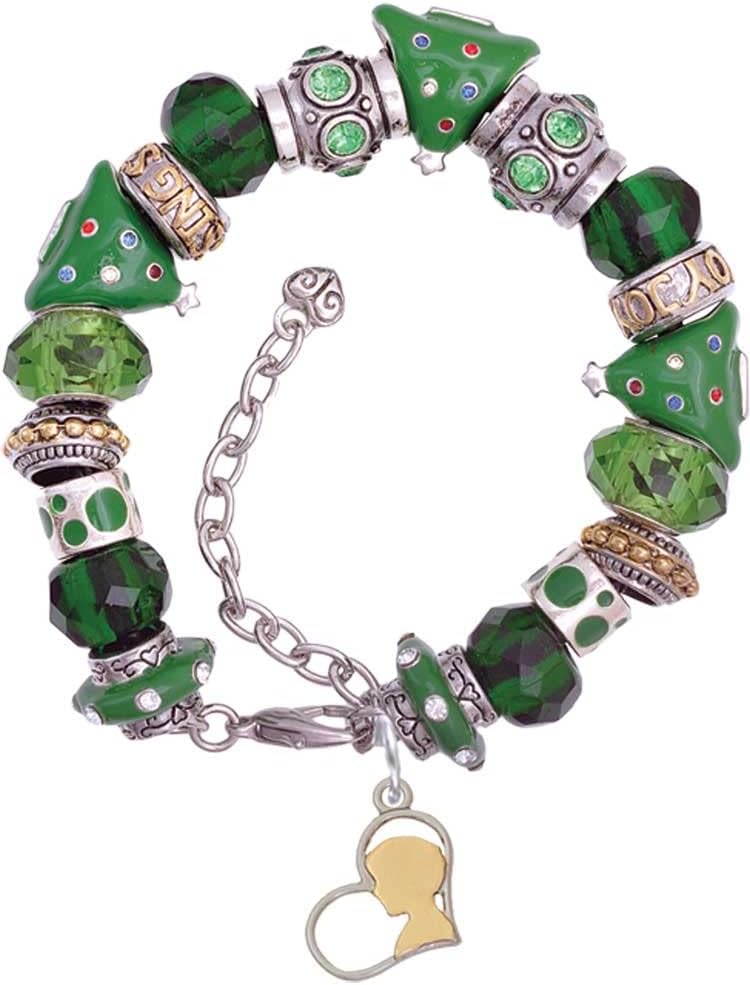 Delight Jewelry Boy Silhouette in Heart Green Christmas Bead Bracelet, 7"+2"