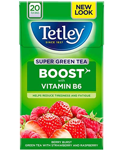 Tetley Té Verde Impulso - 4 Pack X 20 Bolsitas de Té Fresa / Frambuesa