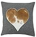 Mars & More - Kissen, Zierkissen, Dekokissen, Fellkissen - Echtes Kuhfell - Herz - Grau Braun - 45 x 45 cm