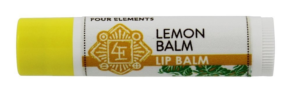 Four Elements 4E Lemon Lip Balm, Certified Organic Lemon balm potent for restoring healthy skin tissue, .15 OZ