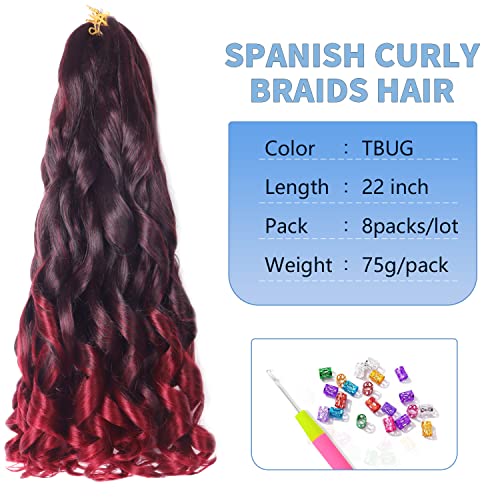 22 inch French Curly Braiding Hair 8 Pack Loose Wavy Spiral Curl Braids Crochet Hair Deep Wave Synthetic Extensions Pre Stretched Bouncy Braiding Hair (deep 22 inch - Image 2