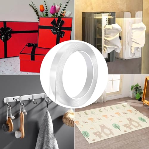 HSTECH (1/2in 16Ft) Double Sided Tape Heavy Duty Acrylic Sticky Mounting Tape Clear Removable Strong Two Sided Adhesive for Sign/Photo/Poster/Picture Mount/Paste Items/Craft Wall Mounting