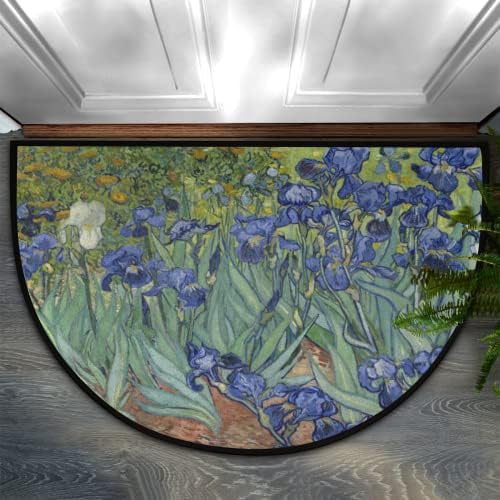 OSAM SPACE Iris Flowers Purple Half Round Door Mat Indoor Entrance Mat 24 X 36, Absorbent Doormats Area Rugs Non-Slip Semi Circle Floor Mats for Home Kitchen Outdoor