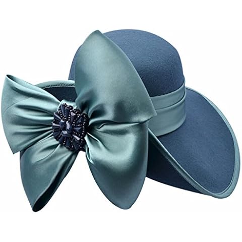 VECRY Ladies 100% Wool Felt Feather Cocktail British Formal Party Hat (Bow-Turquoise) Cover
