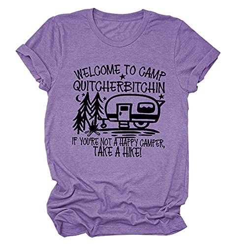 DUTISON Take A Hike Women Summer Graphic T-Shirt Short Sleeve O Neck T-Shirt Funny Camping Basic Tee Purple