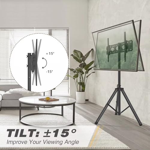 Image of Audiovan Metal Tripod TV Stand Wooden for 32-55 Inch,Floor TV Stand (Height - 1455) 100x100-400x400 VESA Corner TV Stand Floor Standing (Black, Tripod 32-55 Inch)