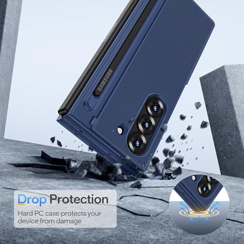 Image of Kapa Textured Grip S Pen Holder Hinge Protection Back Cover for Samsung Galaxy Z Fold6 / Fold 6 | with Kickstand & S Pen Slot Case (Blue)