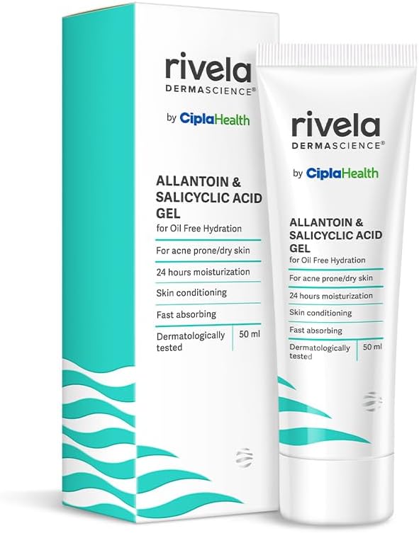 Rivela Dermascience 24 hours Oil Free Gel Moisturizer By Cipla | Lightweight, Skin Conditioning Properties | Allantoin and Salicylic Acid | For Acne Prone/Dry Skin | 50 ml | Pack of 1