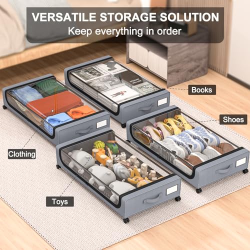Gomaihe Under Bed Storage With Wheels: Xxl 48L Underbed Storage Containers With Lids - Rolling Drawers For Shoes Clothes In Dorm Bedroom thumb #4