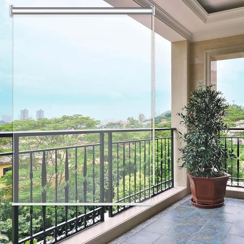 Persianas enrollables transparentes impermeables de PVC – Persianas enrollables transparentes para exteriores, cortinas impermeables para patio y jardín, fácil de instalar, 200 x 200 cm, protección UV