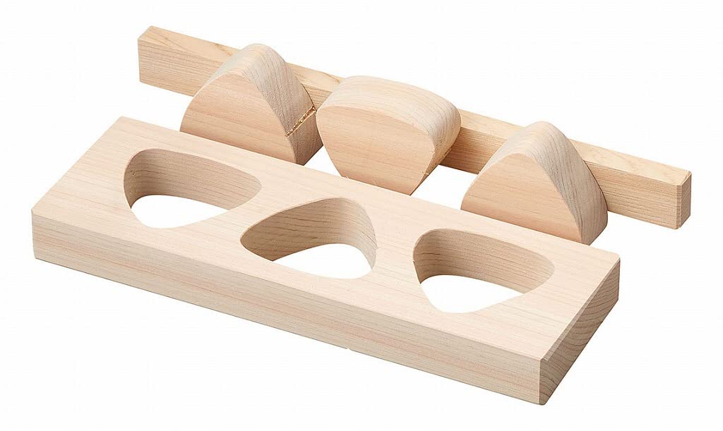 Cypress & Rice Ball Cutter, Phase Mold (with Presser), 3 Holes, Approx. 11.2 x 3.9 x 1.2 inches (28.5 x 10 x 3 cm), About 2.8 oz (80 g) per piece