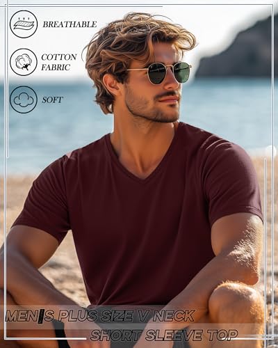 Huukeay 4 Pack Men's V Neck Cotton T Shirts M-7XL Regular Big and Tall Short Sleeve Tee 2025 Summer Clothing4