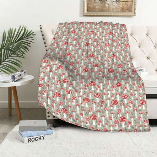 MAAPCHP Flannel Manta Sofa Patrón de Hongo amanita venenosa en Forma de Garabato con Silueta Mantas para Sofa Grande,Manta Polar Franela Extra Suave,Extra Suave y Caliente,para Toda Estación130x150cm