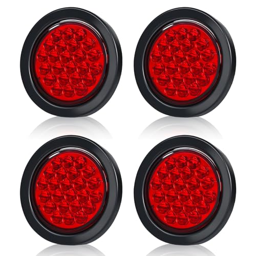 Image of 4 Pcs 4 inch Round Red LED Trailer Tail Light, 4 Inch Round Led Stop Turn Tail Lights Brake Trailer Lights for RV Trucks, Rubber Grommets and 3-Prong Wire Pigtails Included [DOT Certified]