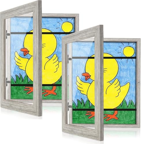 Image of GULETHUN [2-Pack] Kids Art Frames, 9x12 Front Opening Kids Artwork Frames Changeable, Light Wooden Color Artwork Display Storage Frame for Wall, Holds 50 Pcs, for 3D Picture, Crafts, Children Drawing