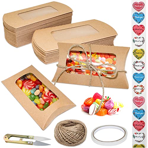 Cajas Almohadas Papel Kraft Caja de Almohada Vintage Cajas de Regalo Pequeñas para Haz Tus Propias Bodas Regalos de Fiesta Cumpleaños Dulces Fiestas(Marrón) Cover
