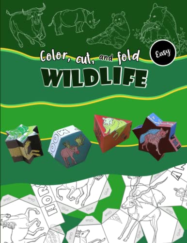 Wildlife | color, cut, and fold (easy): Coloring and origami activity book for older kids/ boys ages 8-12, featuring realistic designs of 30 big wild animals/ mammals with names on geometric 3D shapes image 2