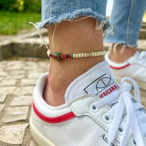 Boho Surfer Anklet Women - Ankle Bracelet For Her - Hippie Style - Handmade Beach Jewelry & Festival Accessories - Waterproof & Adjustable - Waxed Cotton Rope With Beads (White) #TOP17