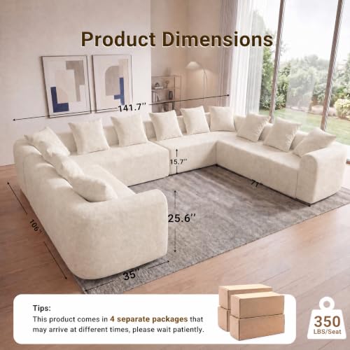 Image of Claiks 142 inch Cloud Boneless Couch, U-Shaped Sectional, Beige