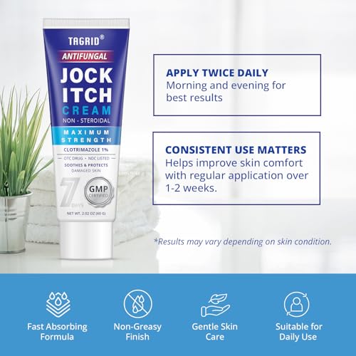 Image of Antifungal Jock Itch Cream: Extra Strength Clotrimazole Antifungal Cream - Non Steroidal - Anti Fungal Itchy Skin Relief for Itching Burning Cracking with Tea Tree Oil - Ideal for Groin Inner - 2 OZ
