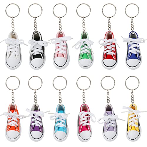Victse Llavero Zapatilla de Deporte, 12 Pcs Mini Llaveros Estilo Tipo Converse, Llaveros de Lona para Comuniones y Cumpleaños Infantiles, Juveniles y Niños