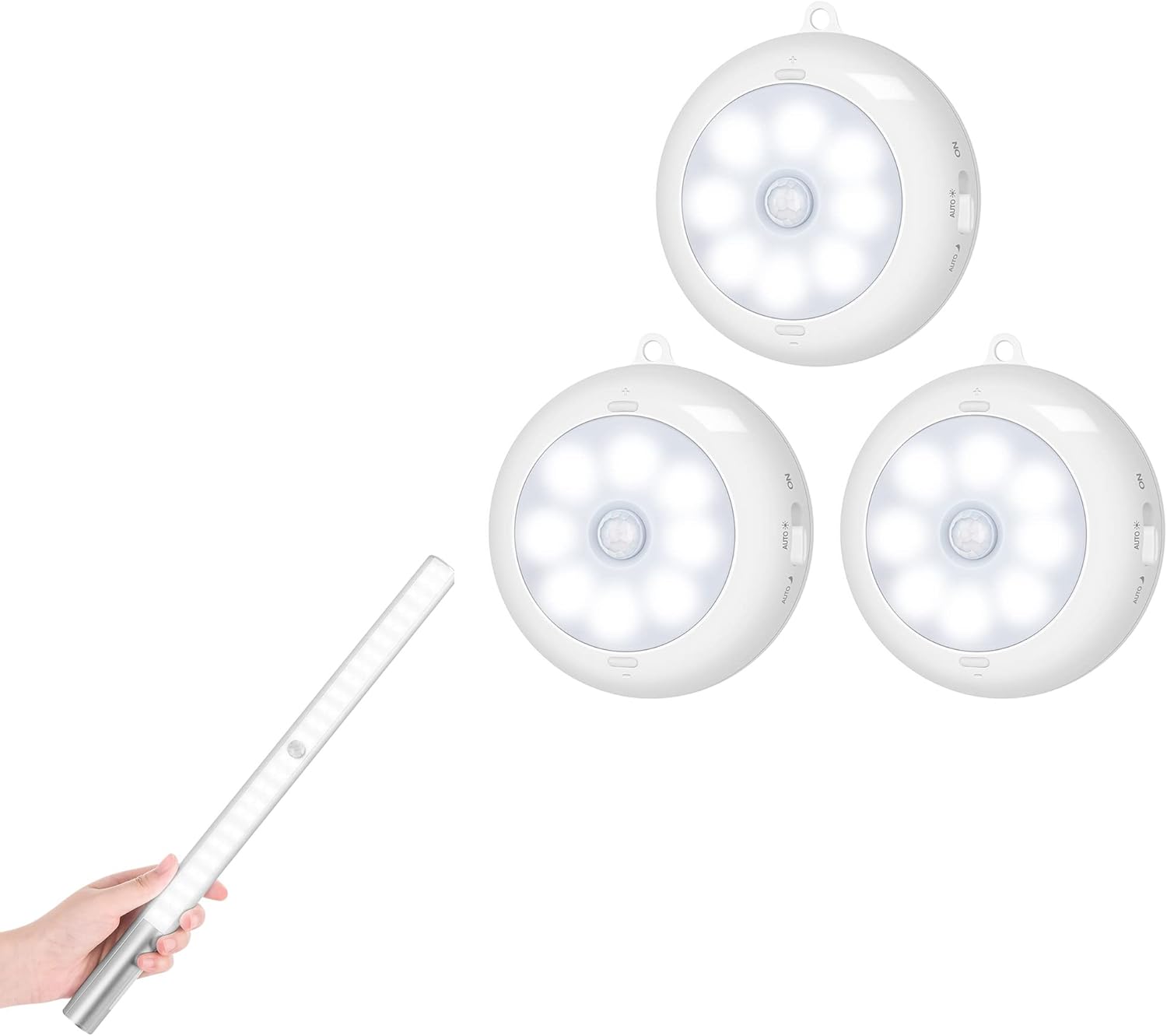 BLS 1 Pack LED Closet Light Battery Operated+ 3 Pack Motion Sensor Light Indoor, LED Night Light Closet Lights, Under Cabinet Battery Powered Ceiling Lights, AA Battery Operated Stick on Lights