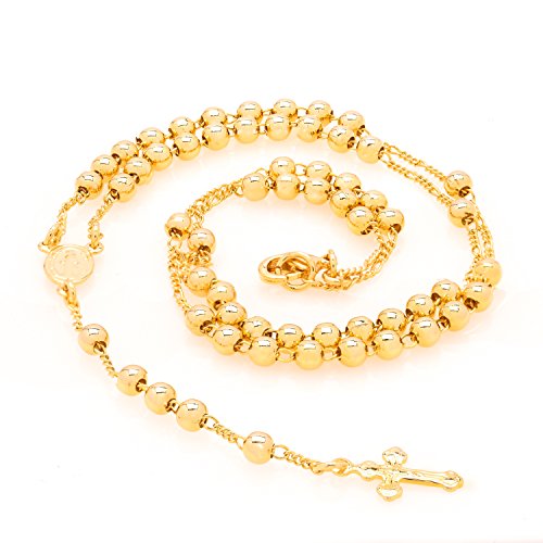 LIFETIME JEWELRY Gold Rosary Small Crucifix Necklace with Crystal Prayer Beads 24K Real Gold Plated