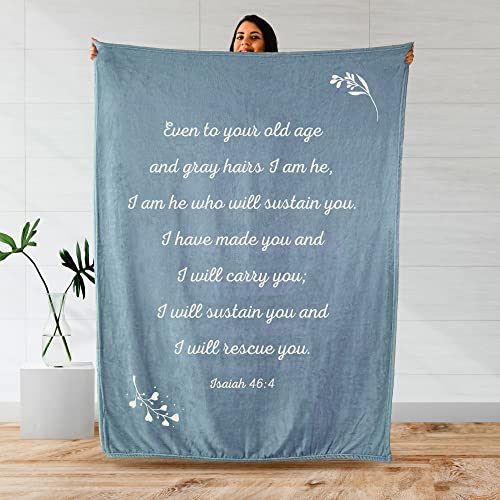Scripture Blanket with Bible Verse from Isaiah 46:4 - Bluish