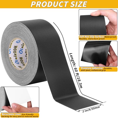 Image of Oleitodh 2 inch x 60 ft Rubber Grip Tape, Black, for Handles & Tools | Ultra-strong, waterproof non-slip tape, textured adhesive grip for gear, game controllers, or any slippery surface.